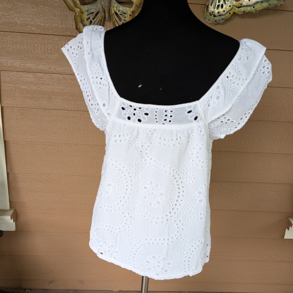 Sanctuary White Ruffled Cap Sleeve Blouse - Picture 2 of 5